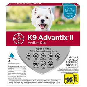 [81806063] K9 Advantix II Flea &amp; Tick Spot-On for Dogs 11-20 lb (2 Pack)