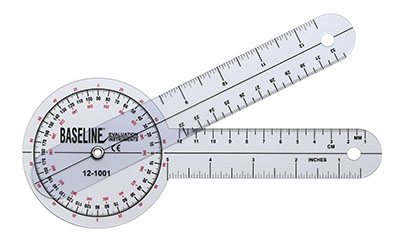 [12-1001-25] Baseline Plastic Goniometer - 360 Degree Head - 8 inch Arms, 25-pack