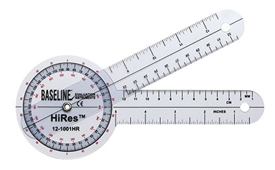 [12-1001HR-25] Baseline Plastic Goniometer - HiRes 360 Degree Head - 8 inch Arms, 25-pack
