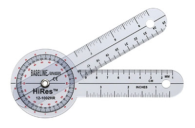 [12-1002HR-25] Baseline Plastic Goniometer - HiRes 360 Degree Head - 6 inch Arms, 25-pack