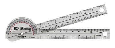 [12-1005HR-25] Baseline Plastic Goniometer - Pocket Style - HiRes 180 Degree Head - 6 inch Arms, 25-pack