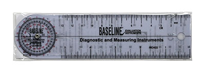 [12-1006HR-25] Baseline Plastic Goniometer - Rulongmeter Style - HiRes 360 Degree Head - 6 inch Arms, 25-pack