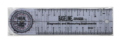 [12-1006HR-25] Baseline Plastic Goniometer - Rulongmeter Style - HiRes 360 Degree Head - 6 inch Arms, 25-pack