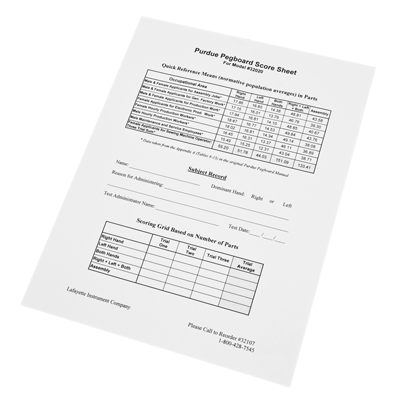 [12-3002] Manipulation and Dexterity Test - Purdue Pegboard Accessory - 25 Scoring Forms