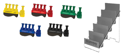 [10-3786] Digi-Flex Thumb - Set of 5 (1 each: yellow, red, green, blue, black), with metal stand