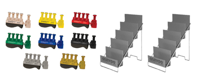 [10-3787] Digi-Flex Thumb - Set of 8 (1 each: tan, yellow, red, green, blue, black, silver, gold), with 2 metal stands