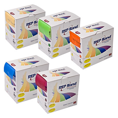 [10-1095] REP Band exercise band - latex free - 50 yard, set of 5 (1 each: peach, orange, lime, blueberry, plum)