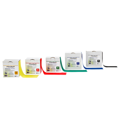 [10-1229] TheraBand exercise band - Twin-Pak 100 yard roll - 5 pc Set with Dispens-a-Band rack (1 each: yellow, red, green, blue, black)