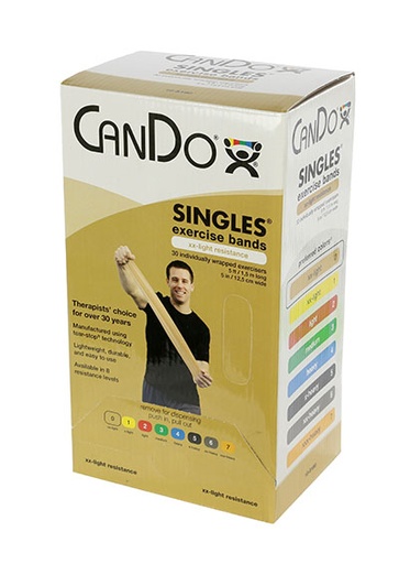 [10-5180] CanDo Low Powder Exercise Band - box of 30, 5' length - Tan - xx-light