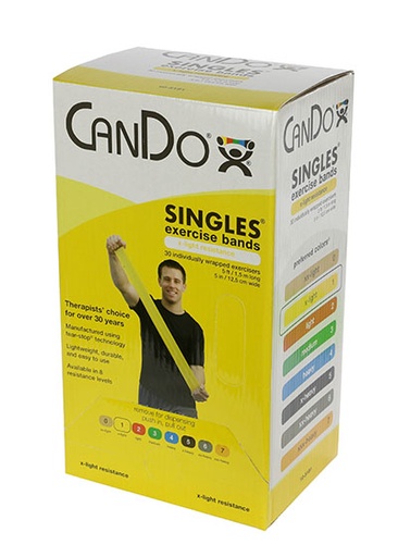 [10-5181] CanDo Low Powder Exercise Band - box of 30, 5' length - Yellow - x-light