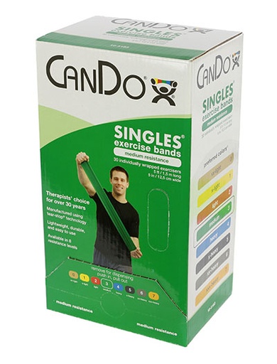 [10-5183] CanDo Low Powder Exercise Band - box of 30, 5' length - Green - medium