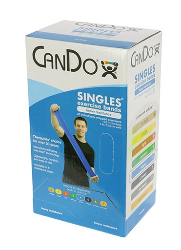 [10-5184] CanDo Low Powder Exercise Band - box of 30, 5' length - Blue - heavy
