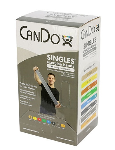 [10-5186] CanDo Low Powder Exercise Band - box of 30, 5' length - Silver - xx-heavy