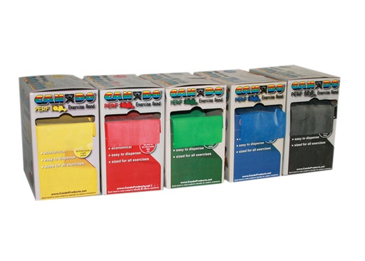 [10-5198] CanDo Low Powder Exercise Band - 100 yard Perf 100 rolls, 5-piece set (1 each: yellow, red, green, blue, black)
