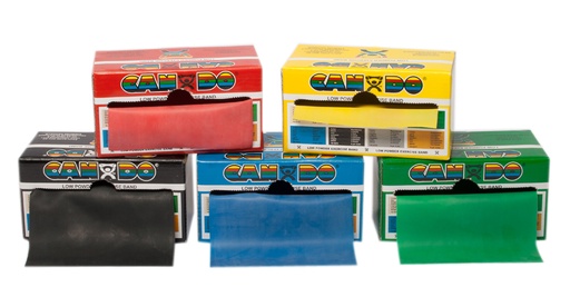 [10-5218] CanDo Low Powder Exercise Band - 6 yard rolls, 5-piece set (1 each: yellow, red, green, blue, black)