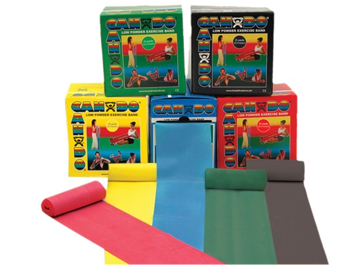 [10-5278] CanDo Low Powder Exercise Band - 25 yard rolls, 5-piece set (1 each: yellow, red, green, blue, black)