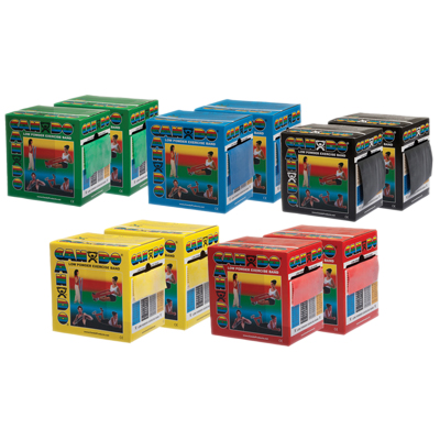 [10-5498] CanDo Low Powder Exercise Band - Twin-Pak - 100 yard - 5 color set (2 x 50 yard boxes of each color: Yellow, Red, Green, Blue, Black)