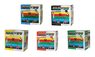 [10-5638] CanDo Latex Free Exercise Band - 25 yard rolls, 5-piece set (1 each: yellow, red, green, blue, black)