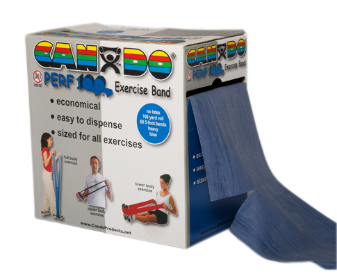 [10-5694] CanDo Latex Free Exercise Band - 100 yard Perf 100 roll - Blue - heavy
