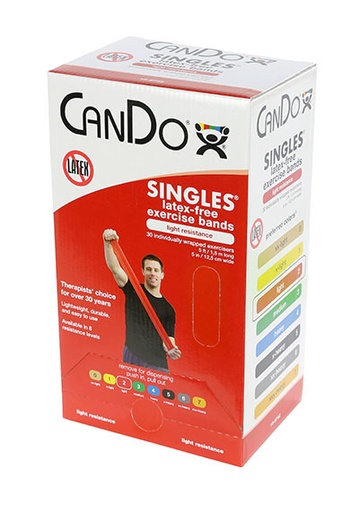 [10-5742] CanDo Latex Free Exercise Band - box of 30, 5' length - Red - light