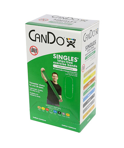 [10-5743] CanDo Latex Free Exercise Band - box of 30, 5' length - Green - medium