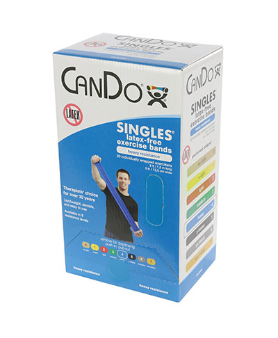 [10-5744] CanDo Latex Free Exercise Band - box of 30, 5' length - Blue - heavy