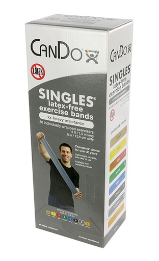 [10-5746] CanDo Latex Free Exercise Band - box of 30, 5' length - Silver - xx-heavy