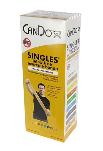 [10-5747] CanDo Latex Free Exercise Band - box of 30, 5' length - Gold - xxx-heavy