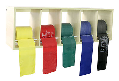[10-5949] CanDo AccuForce 50 yard exercise band set (1 ea: yellow through black) w/rack