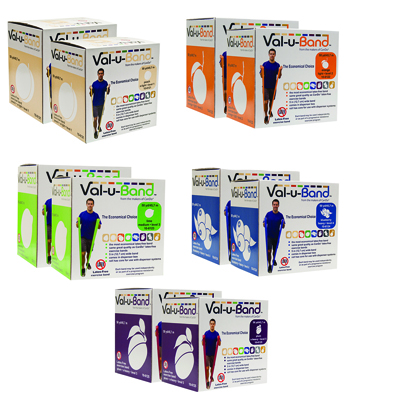 [10-6138] Val-u-Band Resistance Bands, Dispenser Roll, 100 Yds. (2 x 50 Yds.), 5-Piece Set, Peach, Orange, Lime, Blueberry, Plum, Latex-Free
