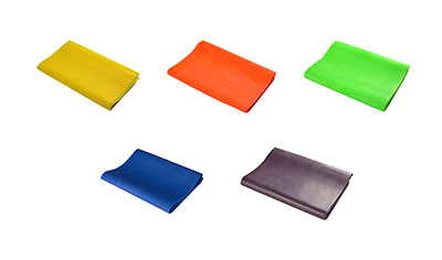 [10-6168] Val-u-Band Resistance Bands, Pre-Cut Strips, 5', 5-Piece Set, 1 Each of Peach, Orange, Lime, Blueberry, Plum, Latex-Free