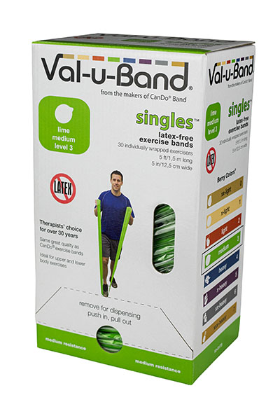 [10-6173] Val-u-Band Resistance Bands, Pre-Cut Strip, 5', Lime-Level 3/7, Case of 30, Latex-Free