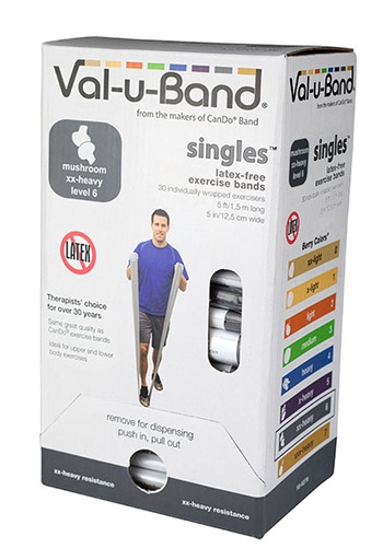 [10-6176] Val-u-Band Resistance Bands, Pre-Cut Strip, 5', Mushroom-Level 6/7, Case of 30, Latex-Free