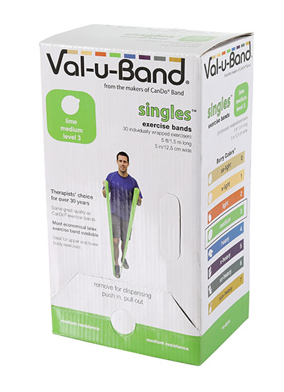 [10-6273] Val-u-Band Resistance Bands, Pre-Cut Strip, 5', Lime-Level 3/7, Case of 30, Contains Latex