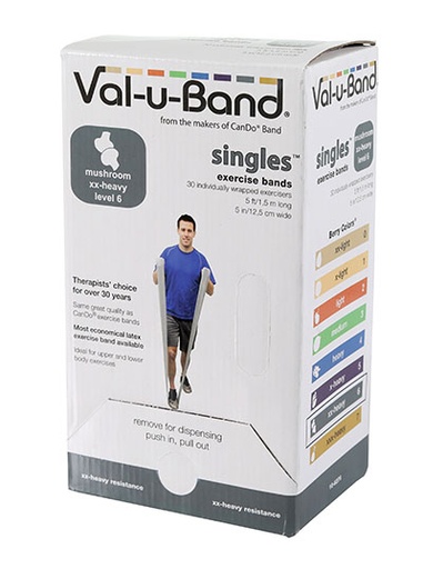 [10-6276] Val-u-Band Resistance Bands, Pre-Cut Strip, 5', Mushroom-Level 6/7, Case of 30, Contains Latex