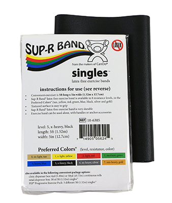[10-6305] Sup-R Band Latex Free Exercise Band - 5 foot Singles, Black - x-heavy
