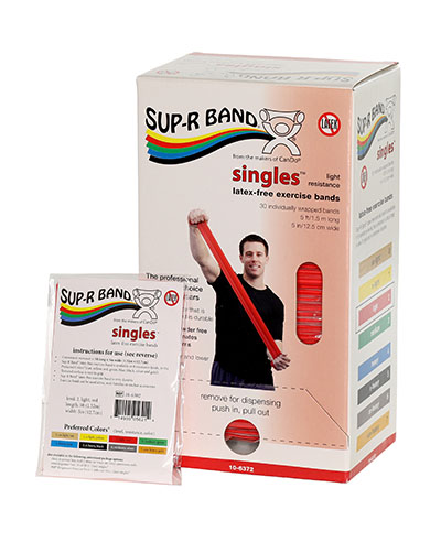 [10-6372] Sup-R Band, latex-free, 5-foot Singles, 30 piece dispenser, red
