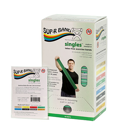[10-6373] Sup-R Band, latex-free, 5-foot Singles, 30 piece dispenser, green
