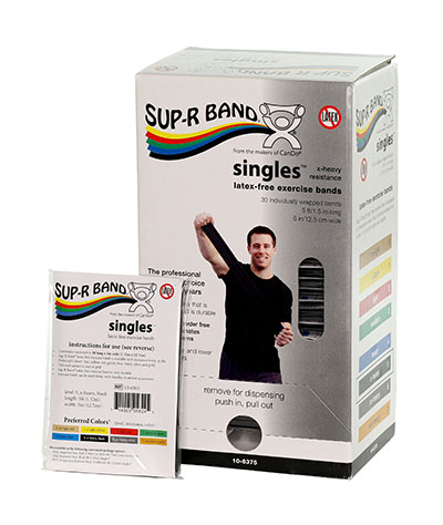 [10-6375] Sup-R Band, latex-free, 5-foot Singles, 30 piece dispenser, black