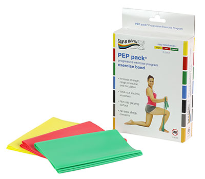 [10-6380] Sup-R Band Latex Free Exercise Band - PEP pack, 3-piece set (1 each: yellow, red, green)