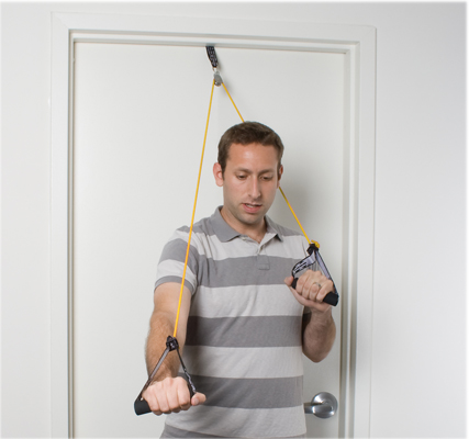 [10-5040] CanDo shoulder pulley with exercise tubing and handles, Yellow - x-light
