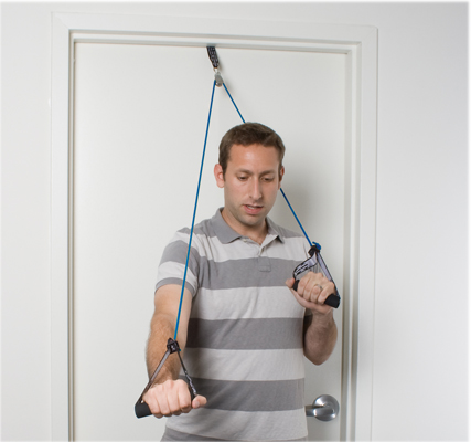 [10-5043] CanDo shoulder pulley with exercise tubing and handles, Blue - heavy