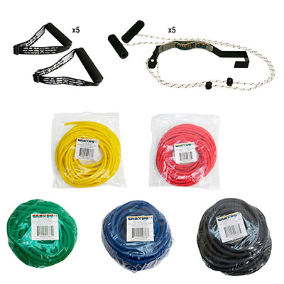 [10-5048] CanDo shoulder pulley with exercise tubing and handles, set of 5 (1 each: yellow, red, green, blue, black)