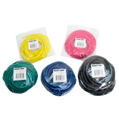 [10-5519] CanDo Low Powder Exercise Tubing - 25' rolls, 5-piece set (1 each: yellow, red, green, blue, black)