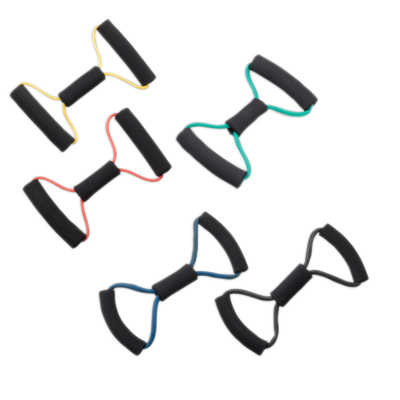 [10-5579] CanDo Tubing BowTie Exerciser - 14" - 5-piece set (1 each: yellow, red, green, blue, black)