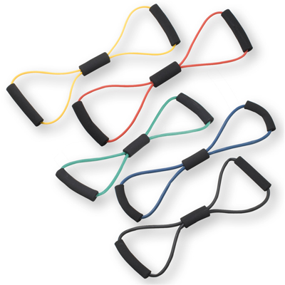 [10-5589] CanDo Tubing BowTie Exerciser - 22" - 5-piece set (1 each: yellow, red, green, blue, black)