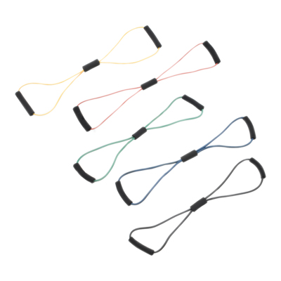 [10-5599] CanDo Tubing BowTie Exerciser - 30" - 5-piece set (1 each: yellow, red, green, blue, black)