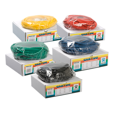 [10-5729] CanDo Latex Free Exercise Tubing - 100' dispenser rolls, 5-piece set (1 each: yellow, red, green, blue, black)