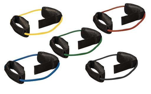 [10-5769] CanDo Exercise Tubing with Cuff Exerciser - 5-piece set (1 each: yellow, red, green, blue, black)