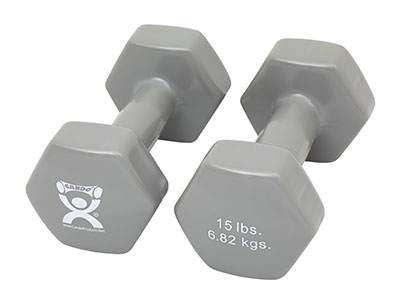 [10-0560-2] CanDo vinyl coated dumbbell - 15 lb - Silver, pair